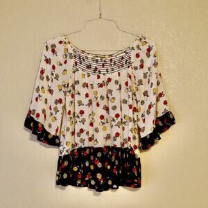Democracy Women's fruit print flounce top with shirring, cotton, size XS
